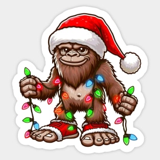 Bigfoot Santa Christmas Tree Lights Sticker